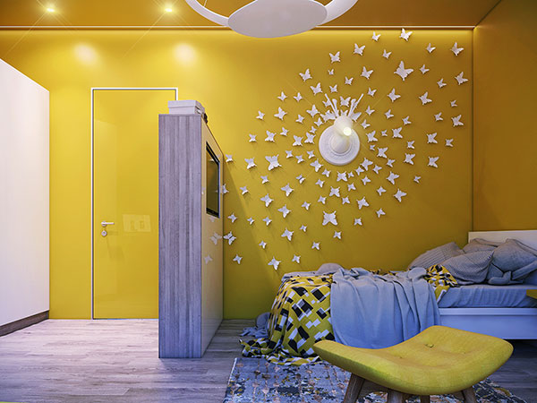 تزیین دیوار اتاق کودک با پروانه های کاغذی