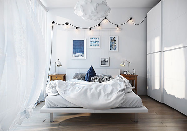 اتاق خواب سفید آبی
