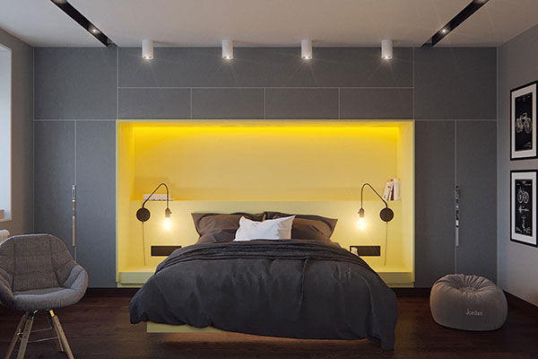 اتاق خواب طوسی زرد