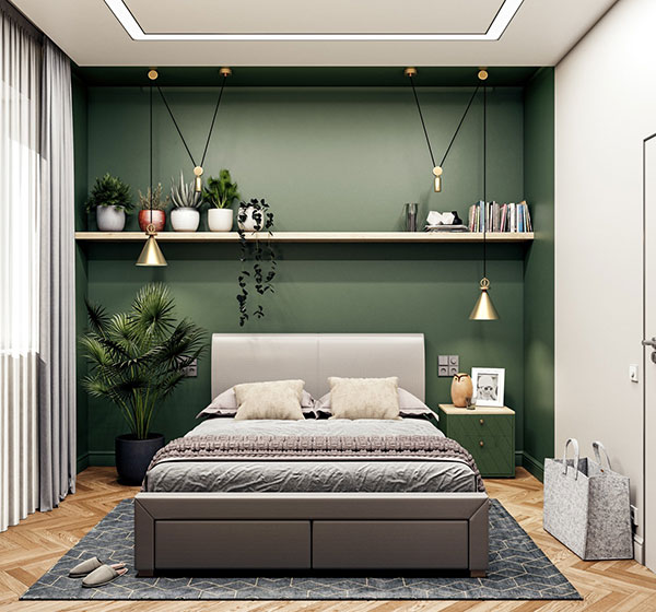 اتاق خواب شیک سبز رنگ