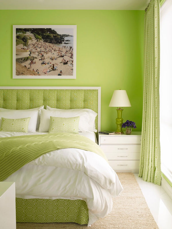 دکوراسیون اتاق خواب با رنگ سبز فسفری